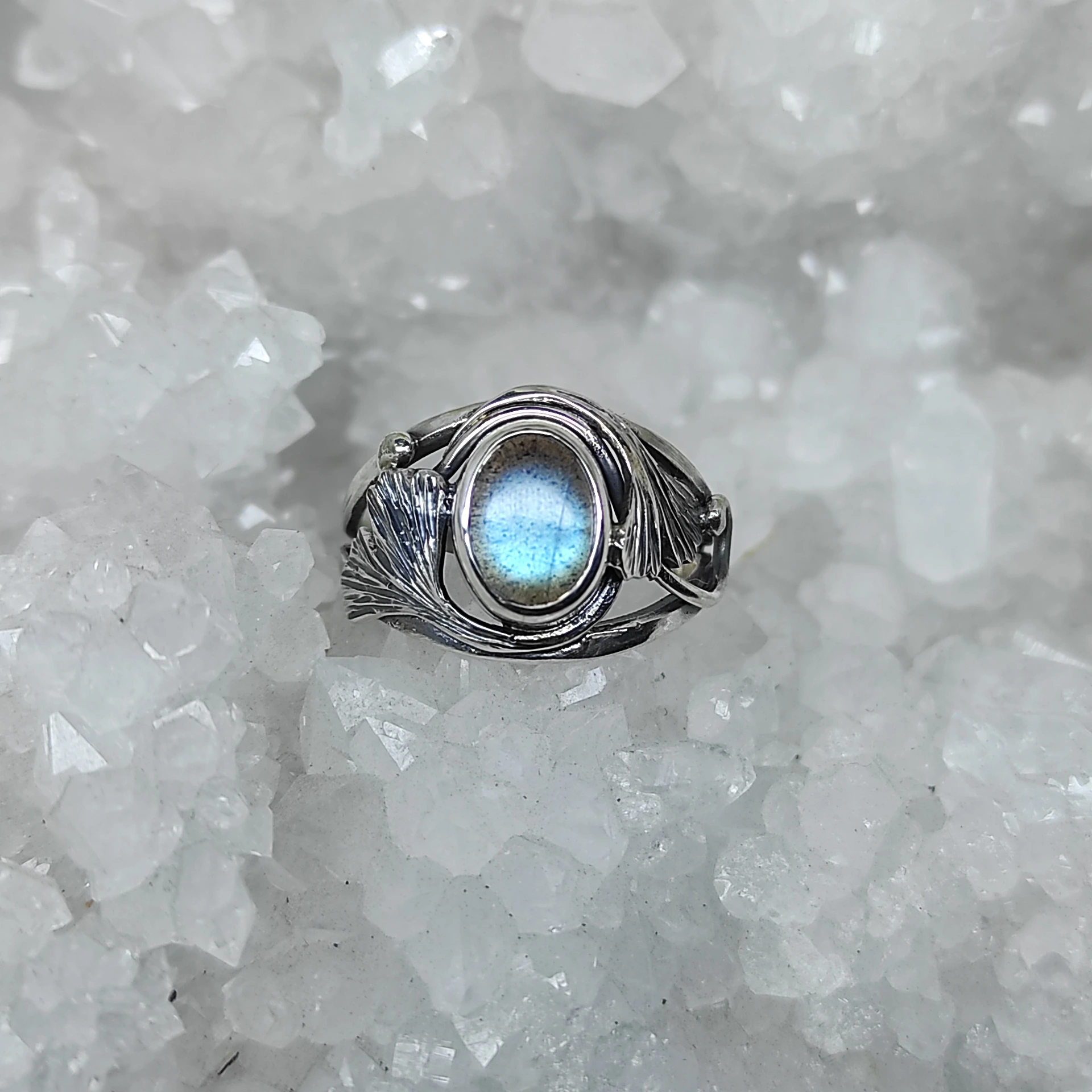 Bague gingko et labradorite