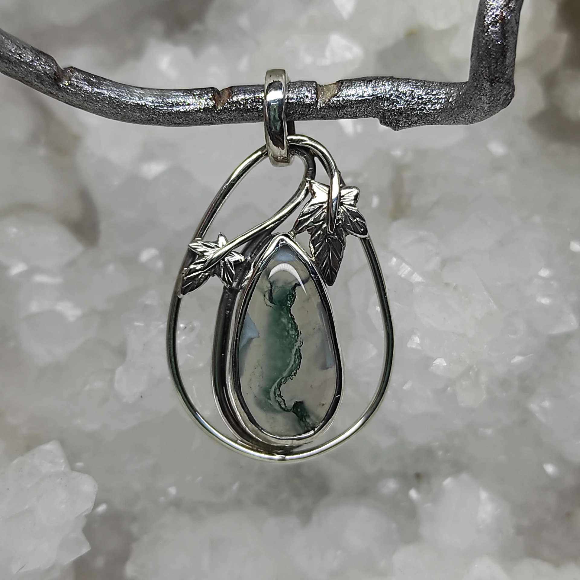 Pendentif lierre et agate dendritique