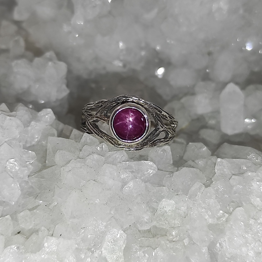 Bague branche et rubis étoilé