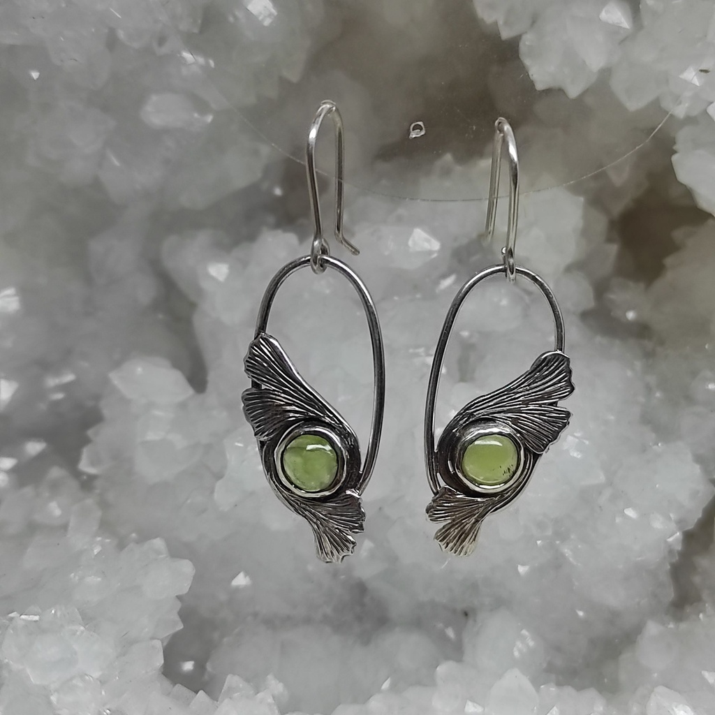 Boucles d' oreilles ginkgo et péridot